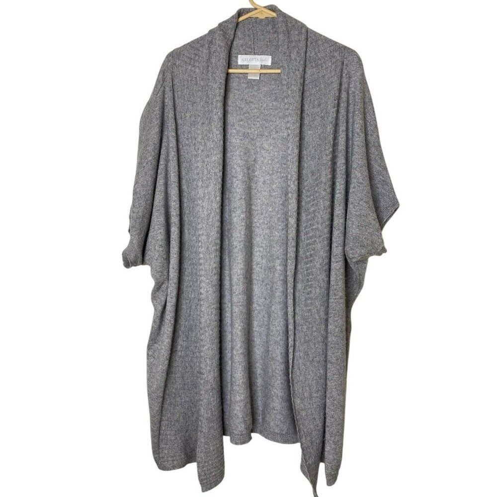 Arlotta Women’s M Gray Cashmere Wool Blend Cardigan Cozy Lagenlook Short Sleeve